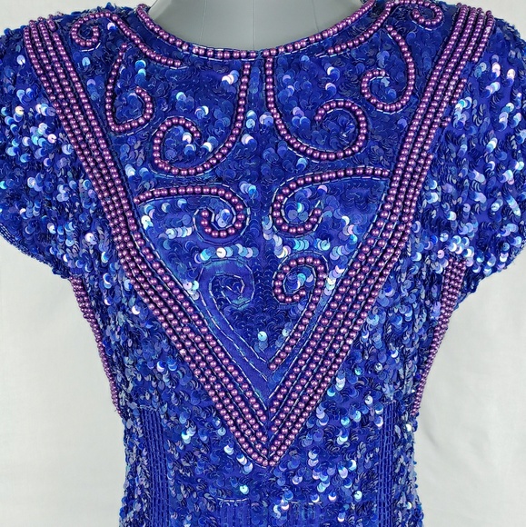 Vintage GUNIT Blue Sequin Blouse - Picture 2 of 8